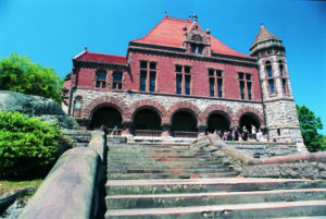 Olmsted designed stairs leading up to Oakes Ames Memorial Hall (photo credit: Newtington-Cropsey Cultural Studies Center)