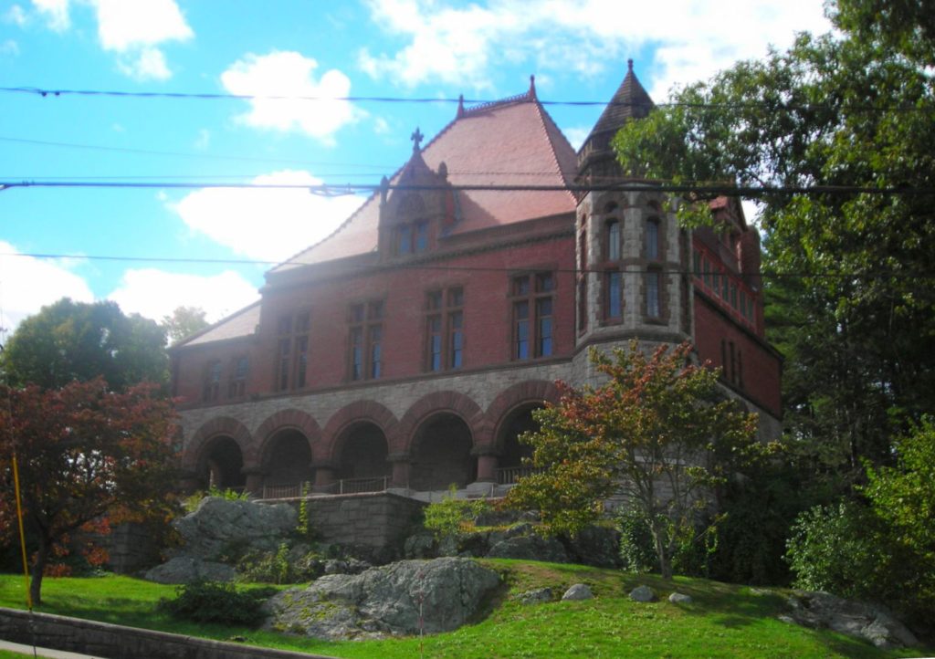 A look at the Frederick Law Olmsted designed landscape at Oakes Ames Memorial Hall (image credit: Weichert Realtors – Briarwood Real Estate)