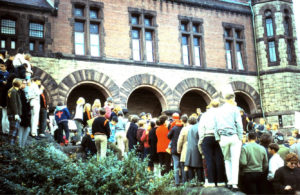 Daytime pep rally at Oakes Ames Memorial Hall, Thanksgiving eve, 1962